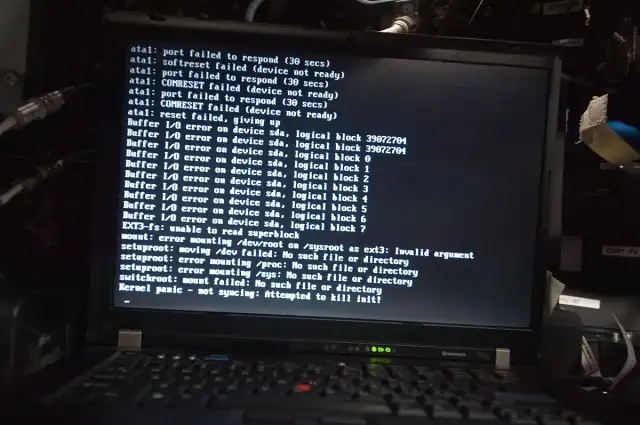 ISS laptop hard drive failure error message