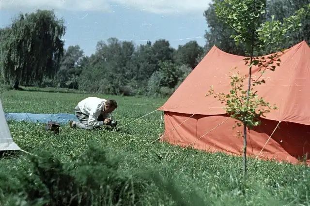 Colorful, tent, photography, camera, air mattress Fortepan 101512