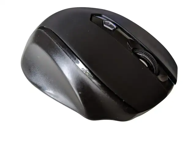 A black wireless computer mouse