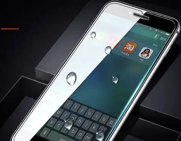 Water droplets resting on a smartphone screen